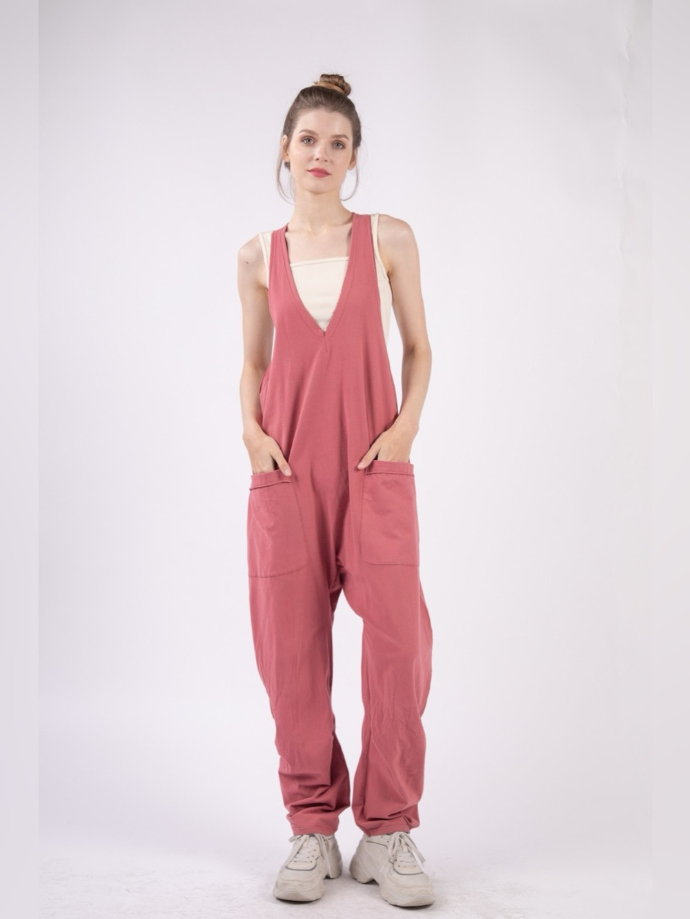 VERY J Plunge Sleeveless Jumpsuit with Pockets